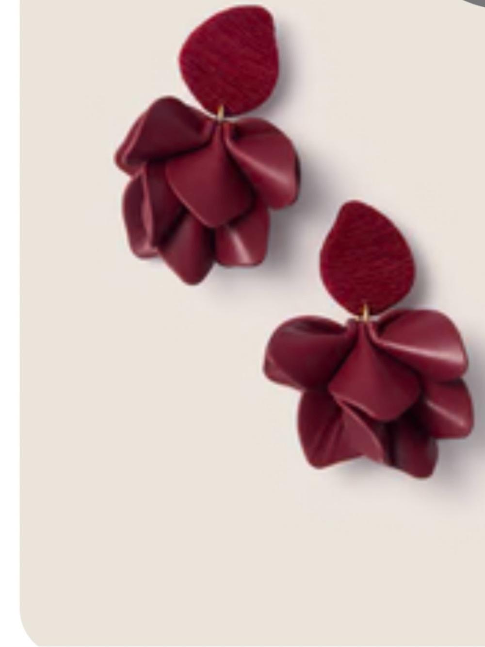 Tuckernuck Oxblood Women's Silk and Leather Floral Drop Earrings - NWT